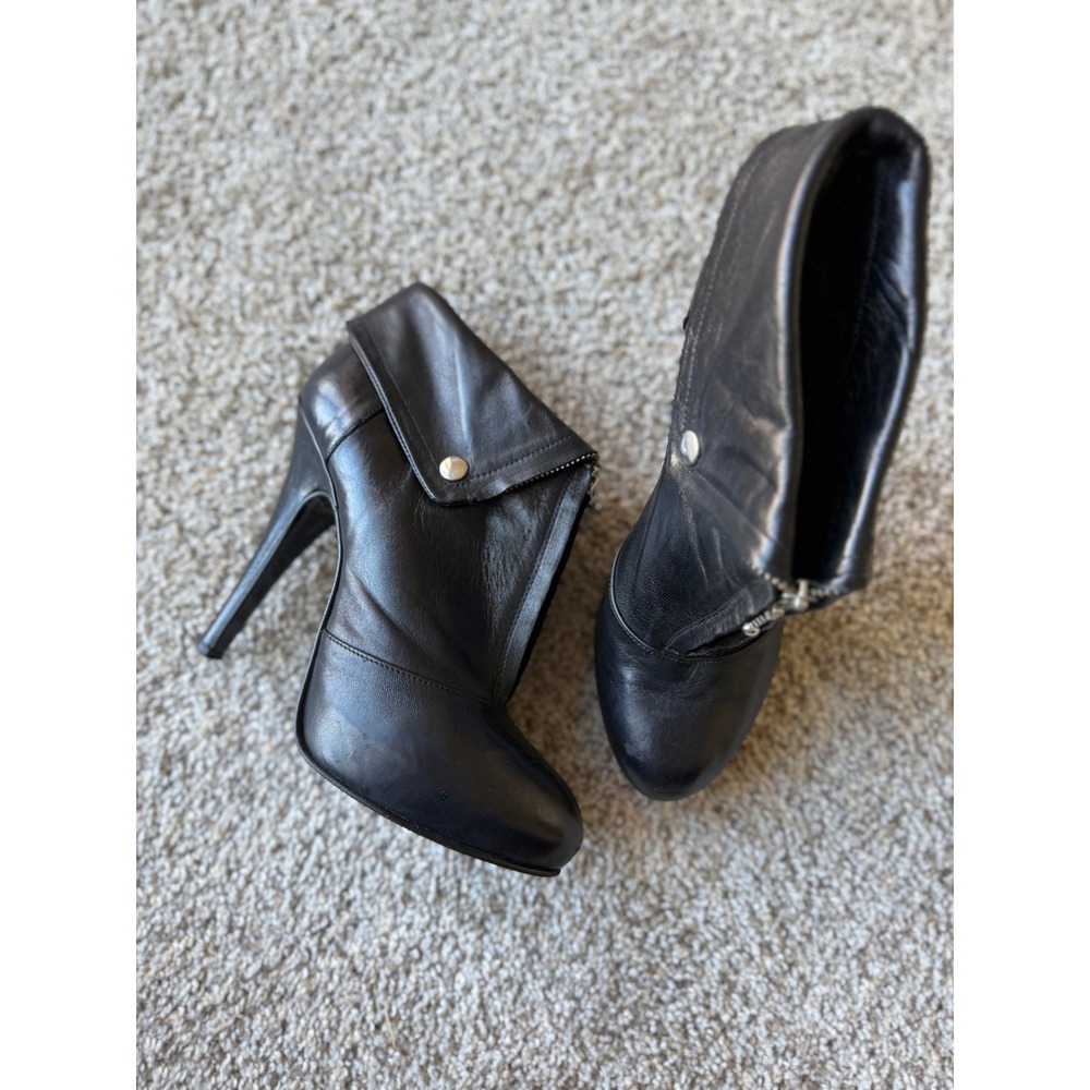 Black Leather‎ Ankle Boots Y2K platform Heels Size 8.5 goth biker boots